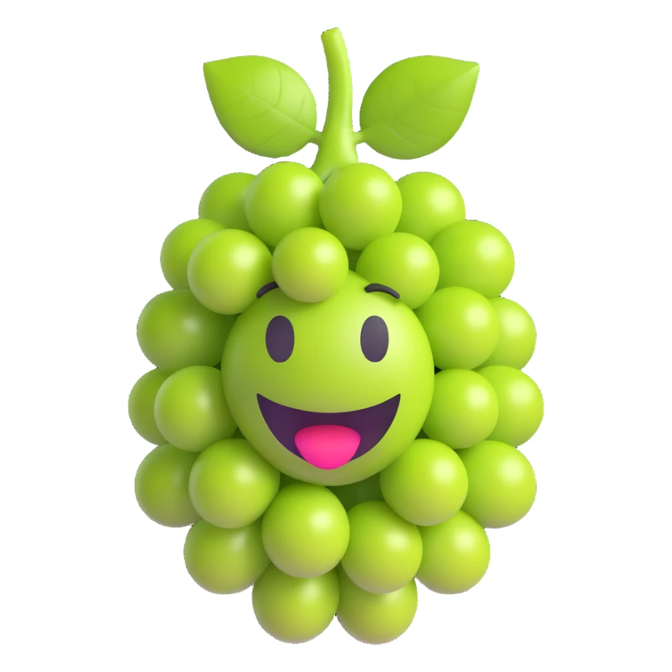 a single green grape, 3D emoji style sticker