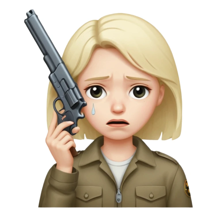 sad face with a gun pointed to its head sticker