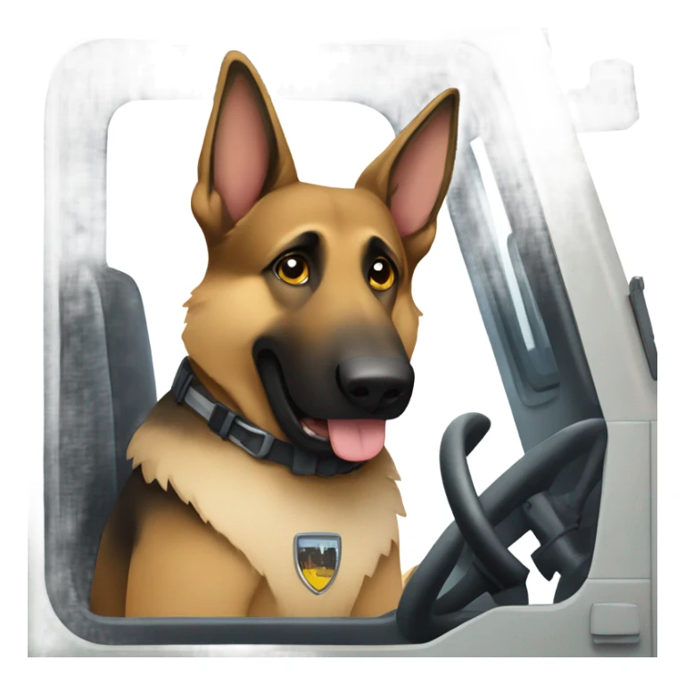 German shepherd driving a garbage truck sticker