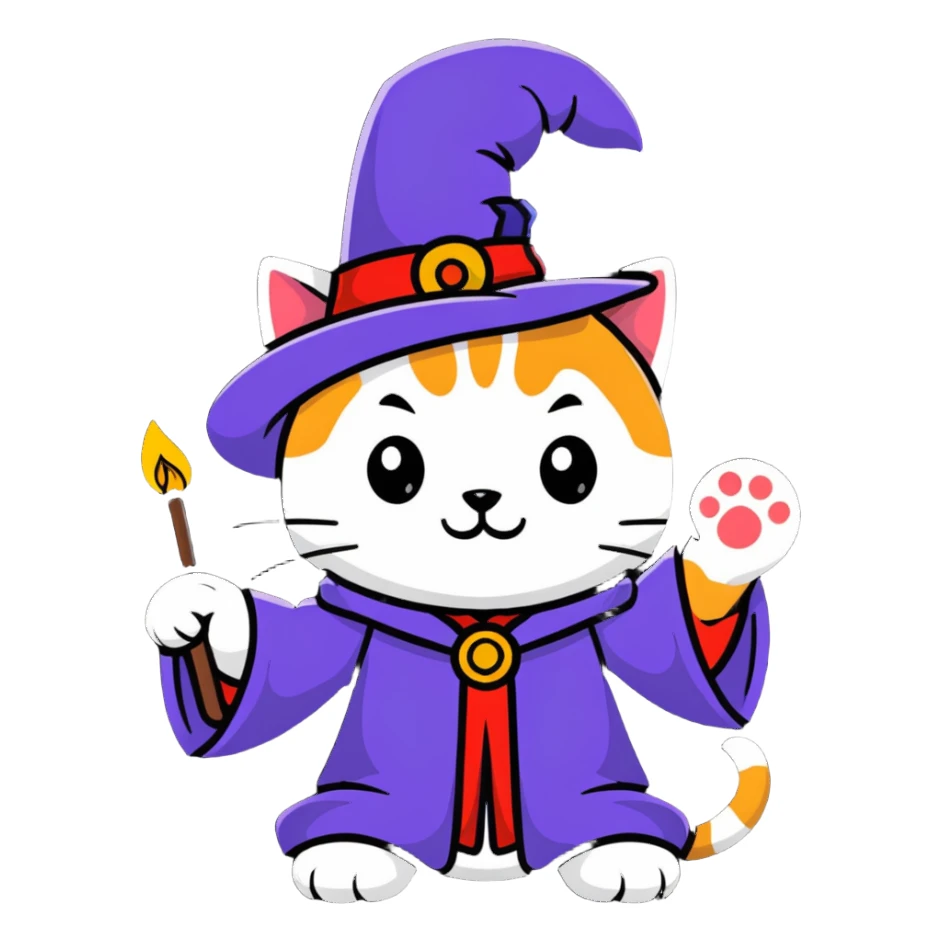 cat magician casting a spell, cartoon sticker sticker