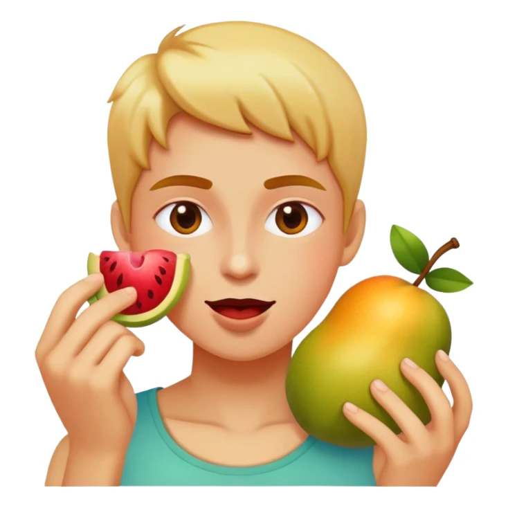 person eating fruit sticker