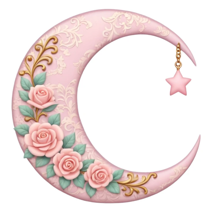 Rosy romantic pastel crescent damask moon sticker