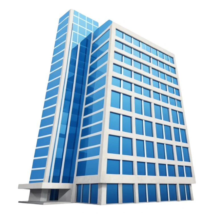 blue and white building from an up left angle sticker