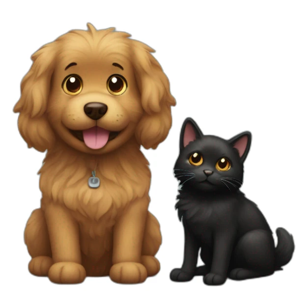 Black cat and Brown fluffy dog smiling sticker