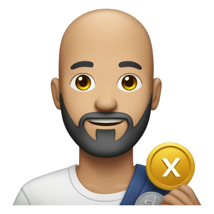  Bald guy with beard holding XRP coin logo sticker