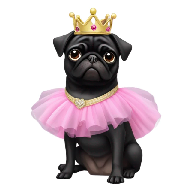 Black pug as a princess in pink tutu sticker