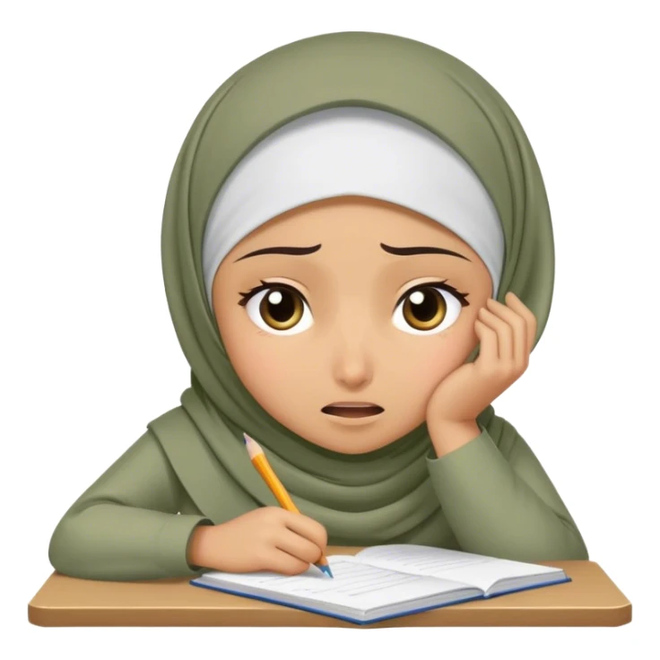 hijabi girl doing homework looking stressed suffring and crying sticker