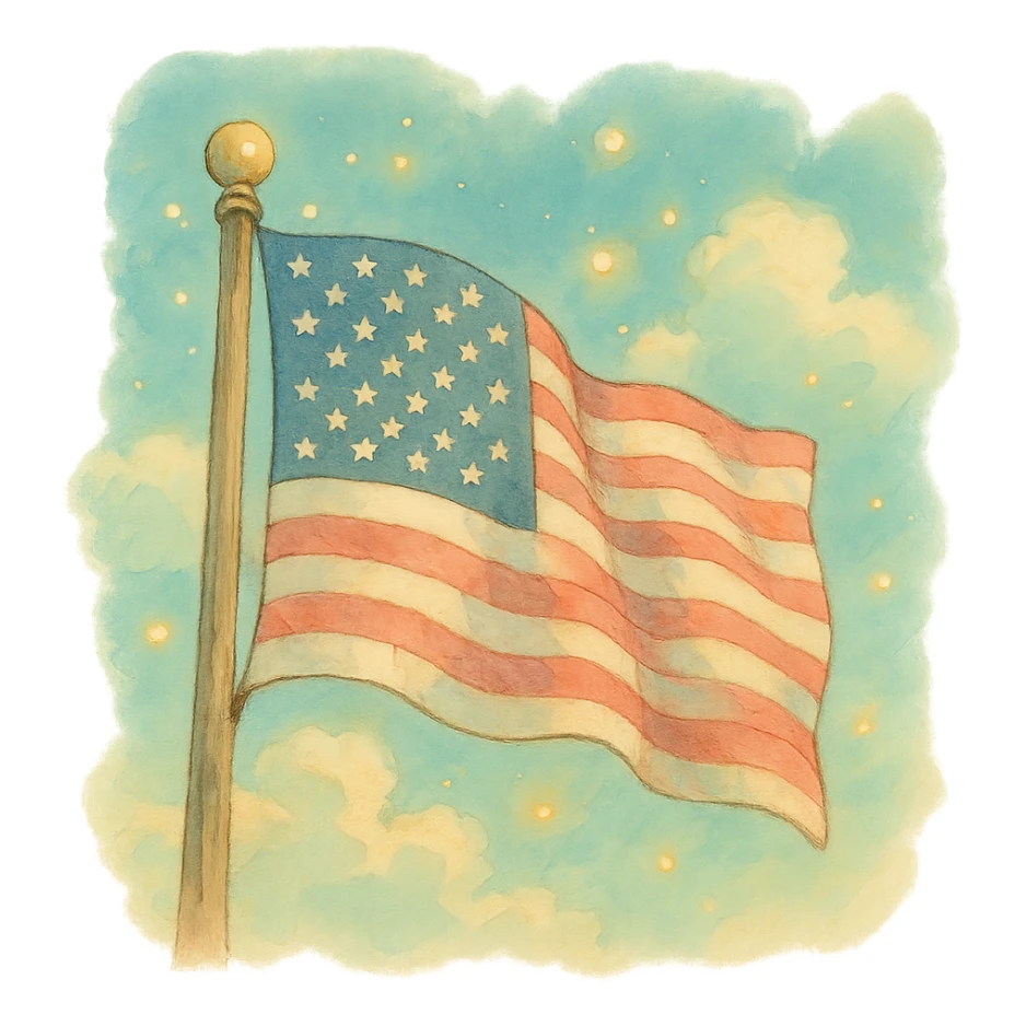US flag, soft and whimsical ghibli style sticker