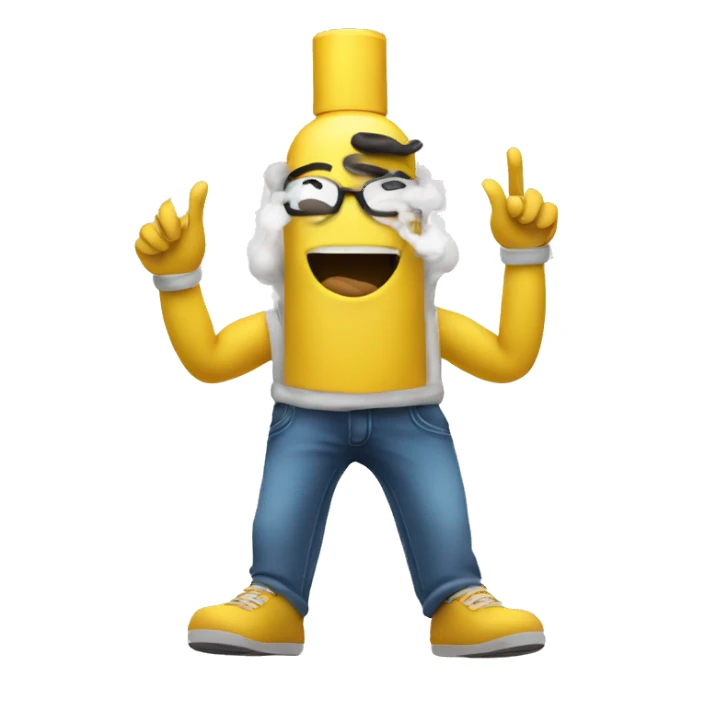 A vape, with a face, arms and legs sticker