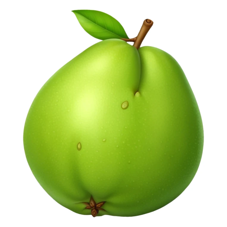 A whole green guava fruit with slight yellow tint sticker
