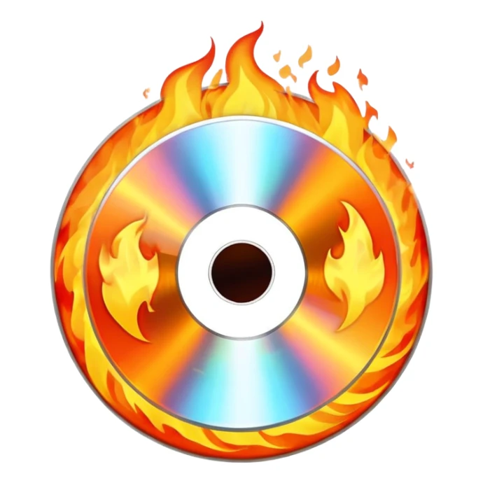 A CD disc with a fiery design, white fire sticker