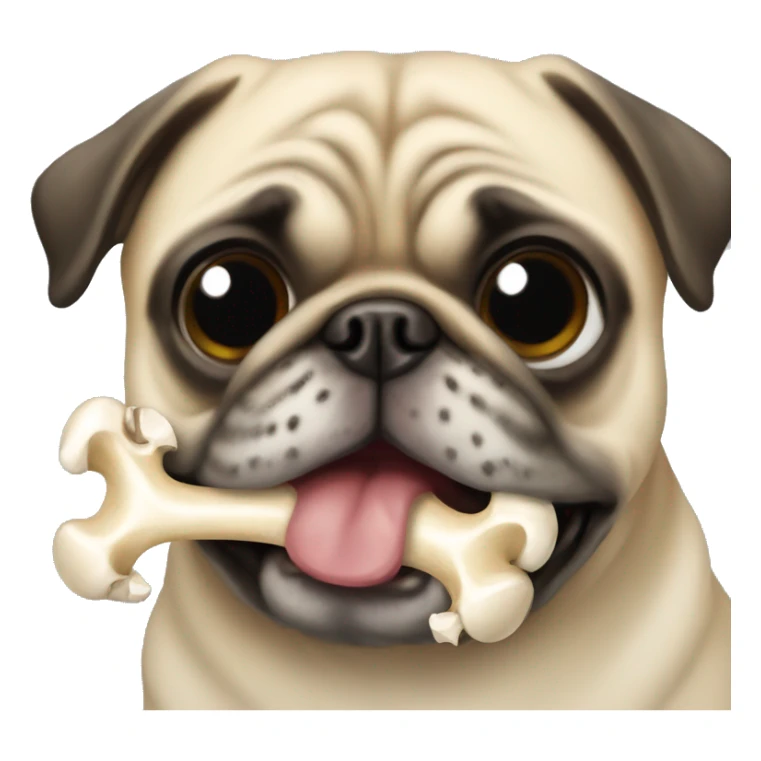 Pug with bone in mouth  sticker