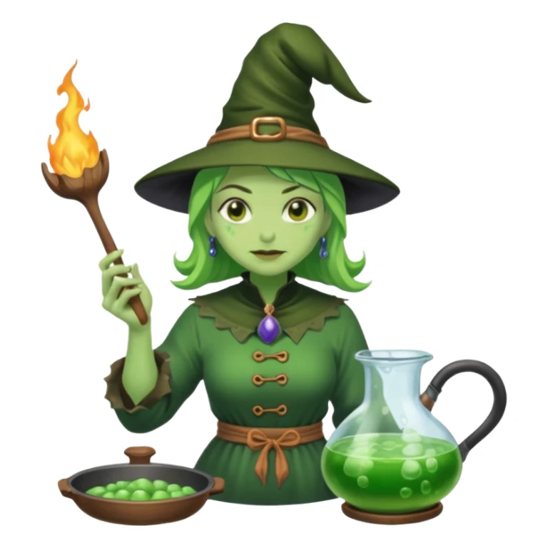 green witch cooking potion sticker