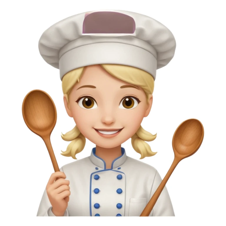 girl chef, smiling, holding a spoon sticker