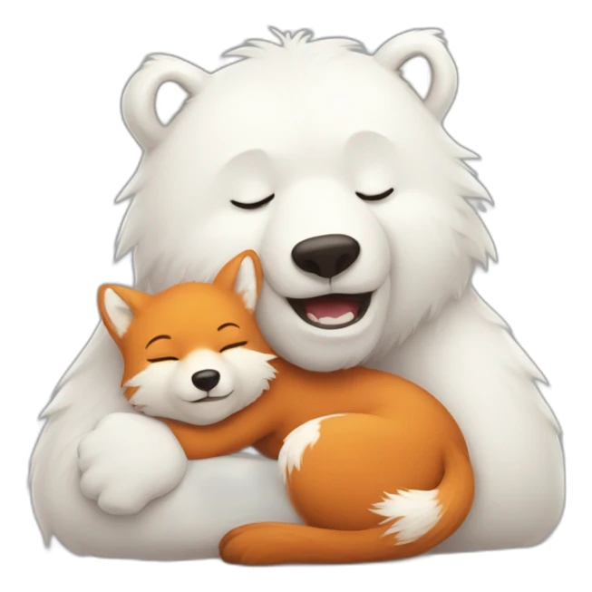 white Bear lovely hugs a fox sticker