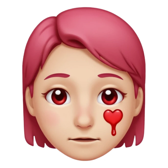 Blushing face with a small smile and a nose bleed sticker