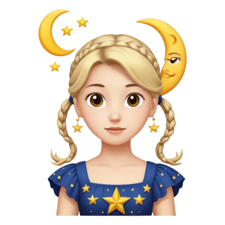 ponytailed girl, sun, moon, star sticker