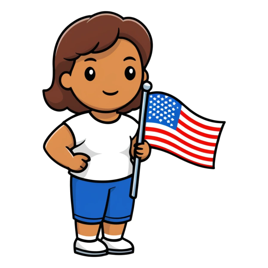 Martha McLaurin holding American flag  sticker