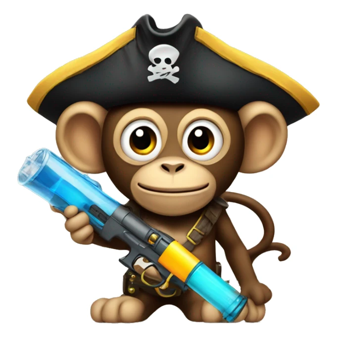 Monkey holding a water gun with a pirate hat  sticker
