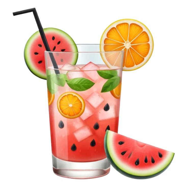 summer cocktail with lemon, watermelon, orange sticker
