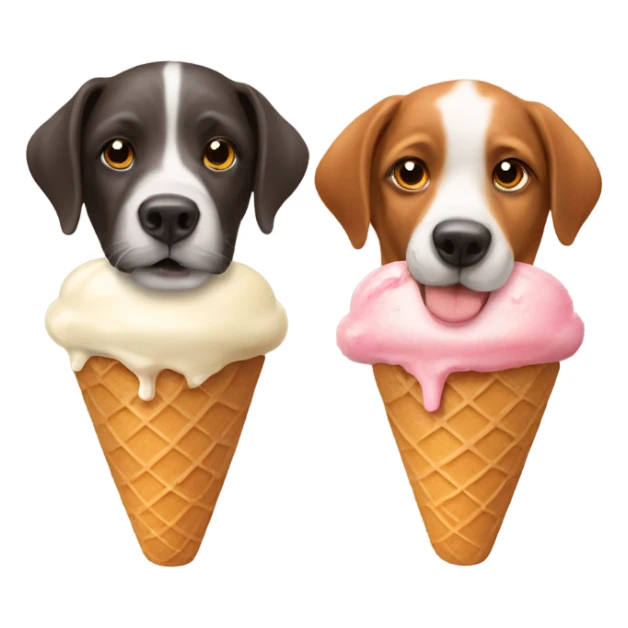 Two dogs eating an ice cream cone sticker