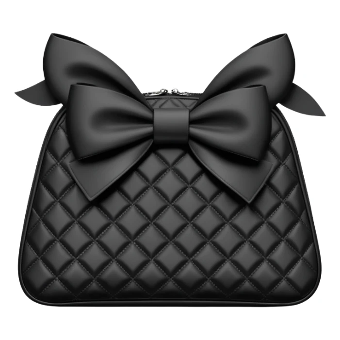 Black quilted cosmetics bag with black bow   sticker