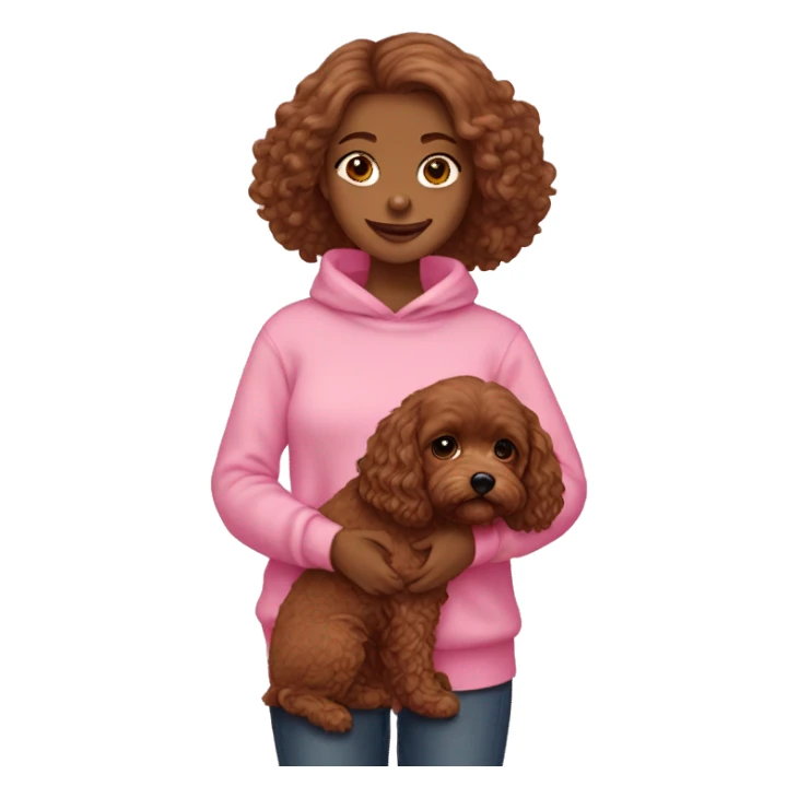 Girl holding all brown Cavapoo with pink sweaters on sticker