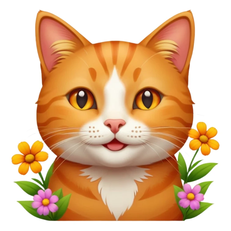 happy cat with flowers sticker