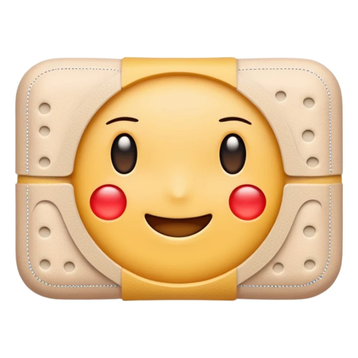 single adhesive bandage in light beige tone, rectangular with rounded edges and a small padded center, slightly textured surface with subtle perforation dots on each end, positioned flat, no face, no skin or wound, apple emoji style, soft lighting, subtle shadows, emoji scale sticker