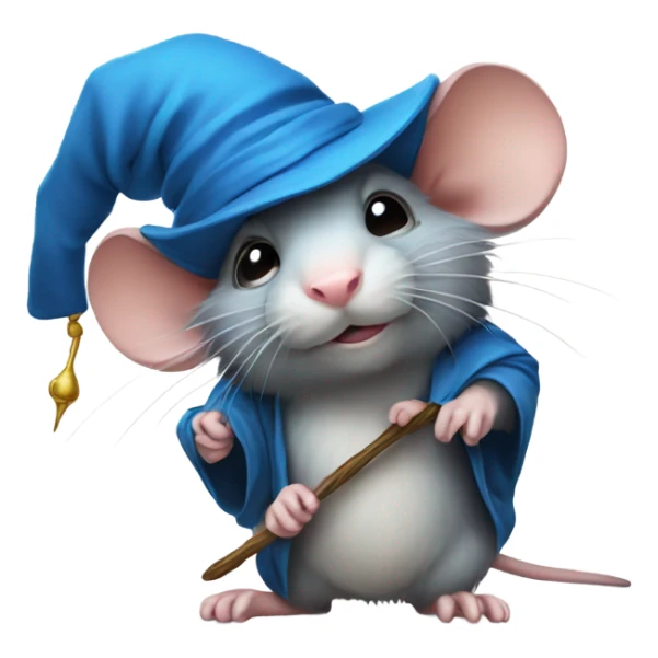 wizard rat with wand and blue hat sticker