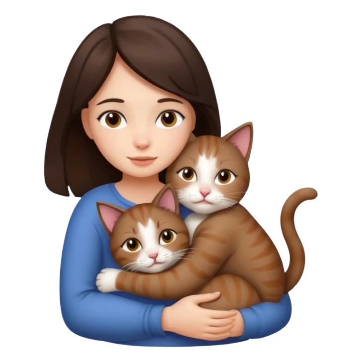 brunette girl hugging a cat sticker