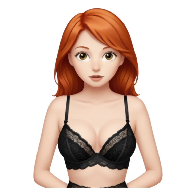 Рыжеволосая девушка в чёрном нижнем белье весь рост худенькая с очень  большой грудью sticker