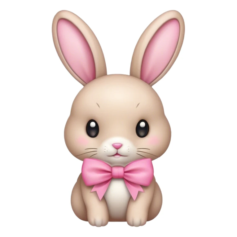 Real beige bunny sitting with a pink bow sticker