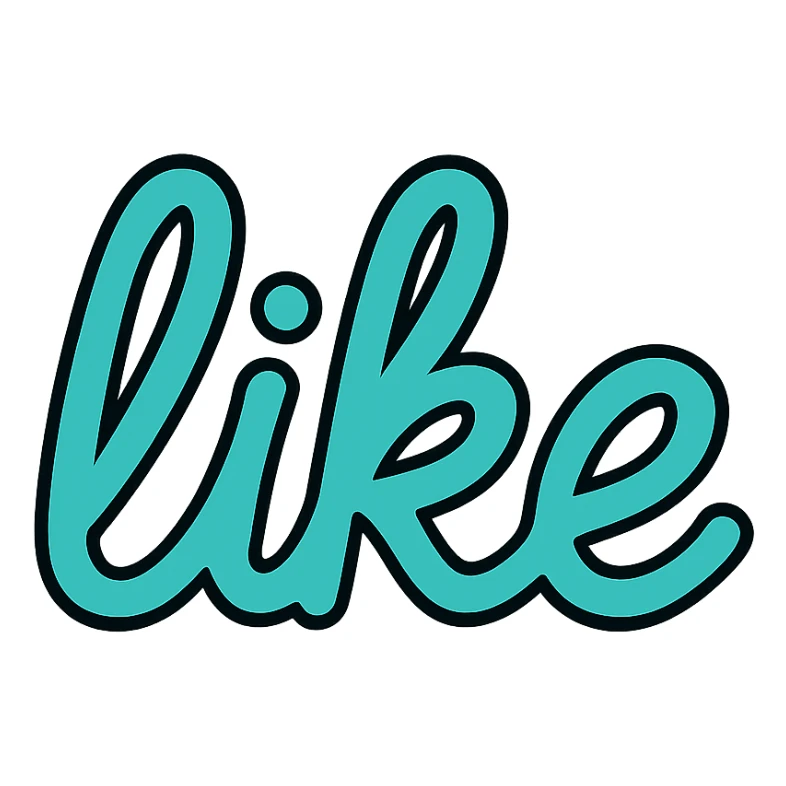 the word 'like' in turquoise, handwritten script, white background sticker