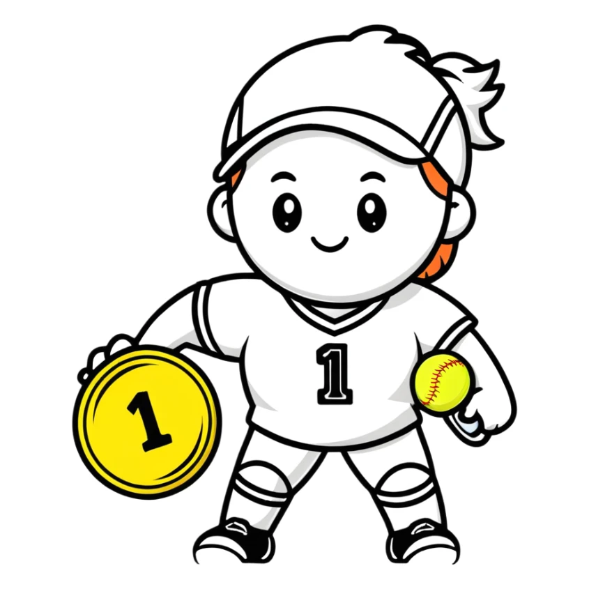 Softball holding a 1st place medal sticker