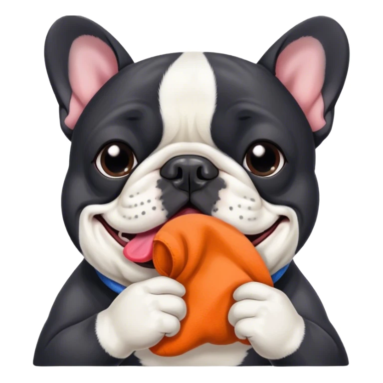 Black and white frenchie eating a sock  sticker
