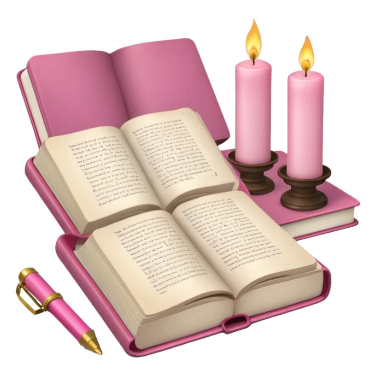 Desk, with a Pink Bible, a candle and a notebook  sticker