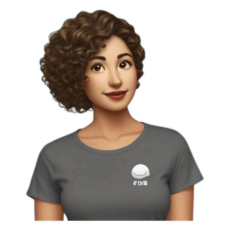 mujer cabello medio liso con ondas camiseta con logo 4tech sticker