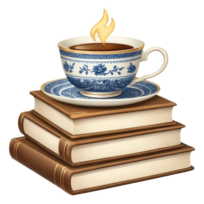 Books and a tea cup sticker