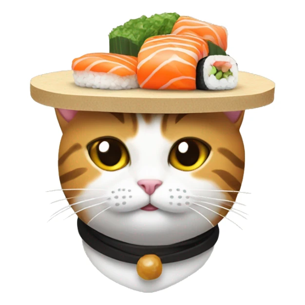 cat wearing sushi as a hat sticker