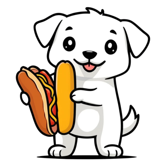 A dog with a hotdog  sticker