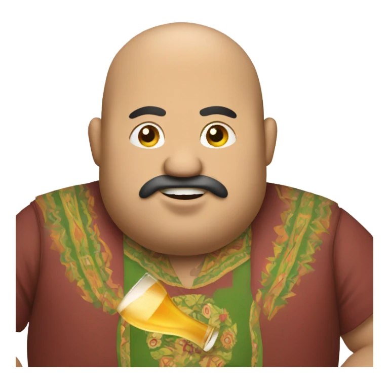 Fat, bald Mexican guy with a beer sticker