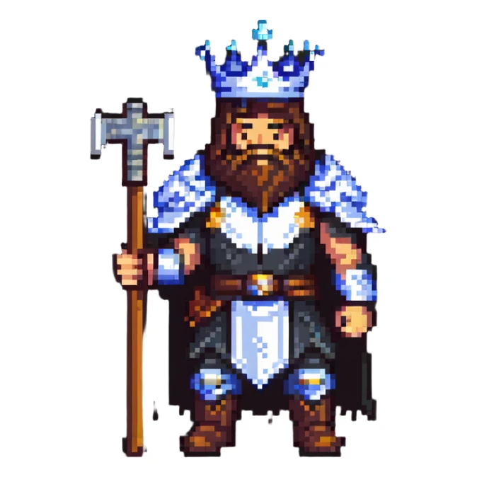Battle-scarred war lord with crown and axe sticker