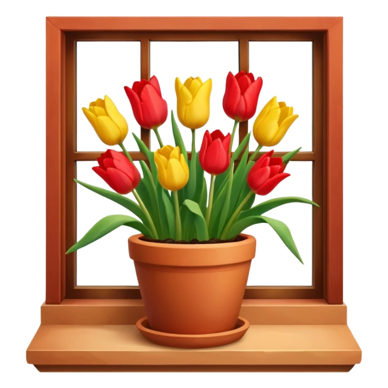 Clay pot with tulips on windowsill sticker
