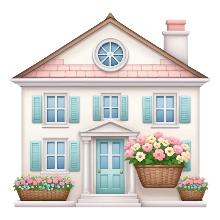 small white house with flower basket in window sticker