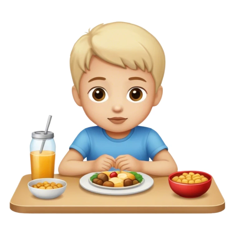 child sitting at the table with food sticker