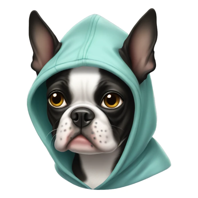 Boston terrier wearing a hoodie sticker