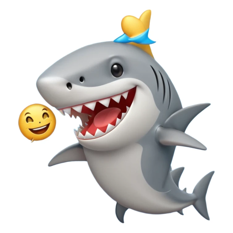 cartoonish shark, singing, emoji style sticker
