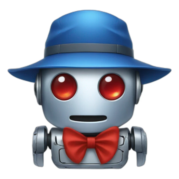 robot with red eyes and blue fisherman hat sticker