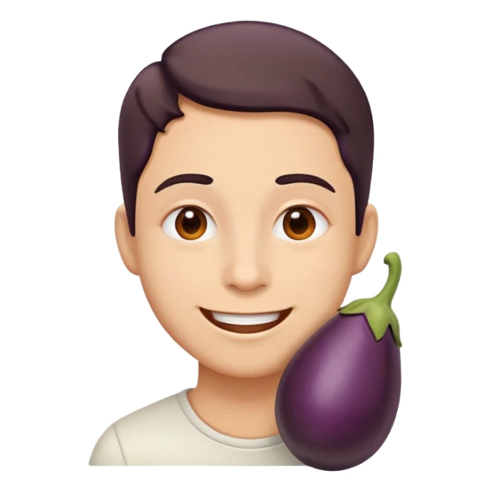 Happy with eggplant on cheek sticker